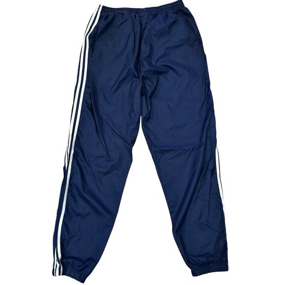 Vintage Adidas Track Pants Large Navy Blue Unlined White Stripes Ankle Zippers - Picture 2 of 9